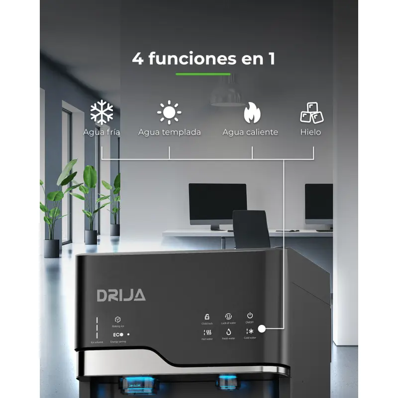 DISPENSADOR DE AGUA DRIJA DE CARGA INFERIOR CON FABRICADOR DE HIELO LUSSO