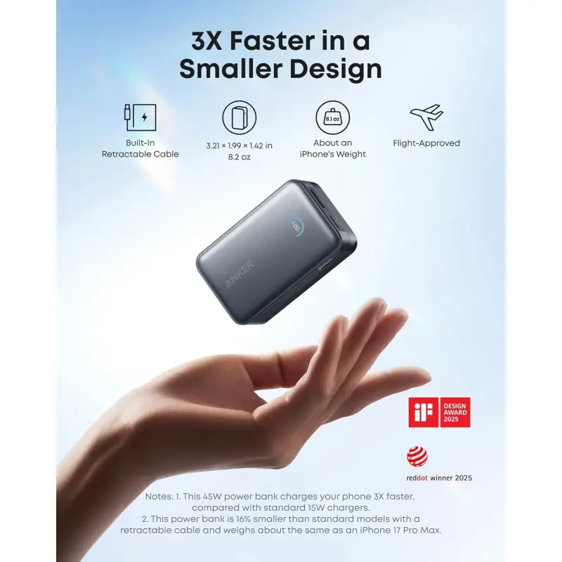 CARGADOR PORTÁTIL ANKER NANO POWER BANK 45W 10k USB-C A1638H11