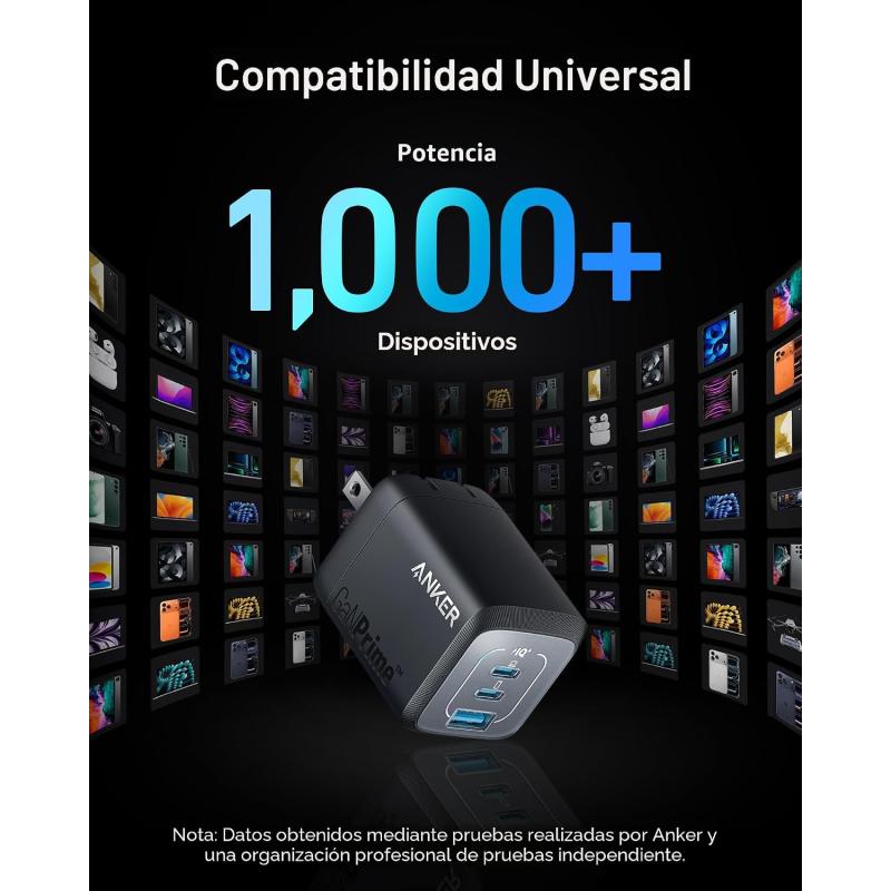 CARGADOR DE PARED ANKER PRIME GAN 67W CON 3 PUERTOS USB-C NEGRO A2669113