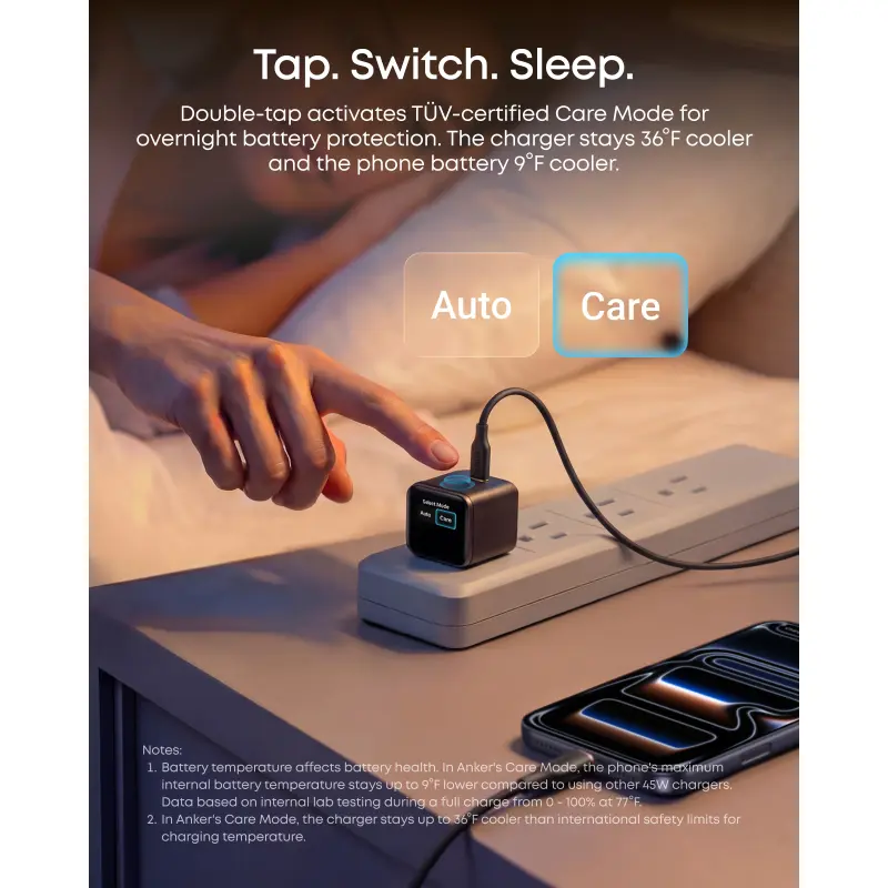CARGADOR DE PARED ANKER NANO CHARGER 45W CON SMART DISPLAY USB-C NARANJA A121DJO1