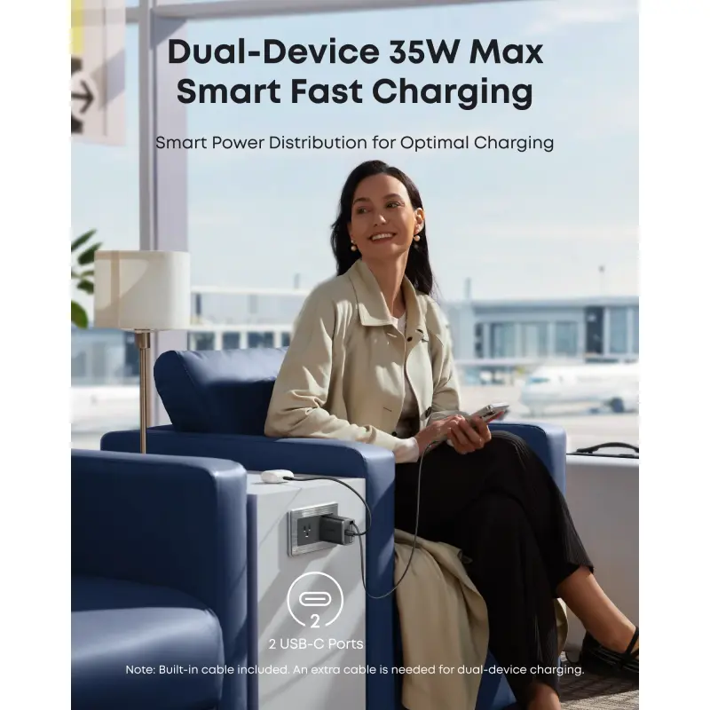 CARGADOR DE PARED ANKER 35W CON CABLE USB-C RETRÁCTIL A2658J11