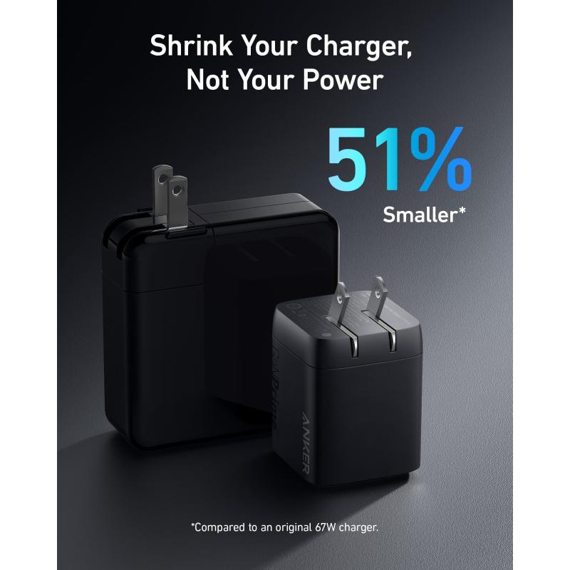 CARGADOR DE PARED ANKER PRIME GAN 67W CON 3 PUERTOS USB-C NEGRO A2669113