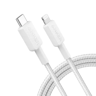 CABLE ANKER TRENZADO TIPO USB-C A LIGHTNING 6FT DE CARGA RÁPIDA BLANCO A81B6H21