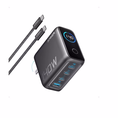 CARGADOR ANKER CON PANTALLA INTELIGENTE 140W 4 PUERTOS PD 3.1 USB-C NEGRO B2697JZ1