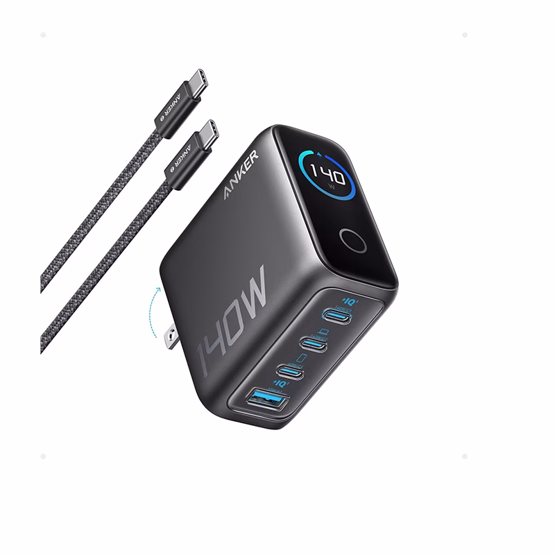 CARGADOR ANKER CON PANTALLA INTELIGENTE 140W 4 PUERTOS PD 3.1 USB-C NEGRO B2697JZ1