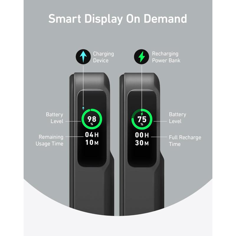 BATERÍA EXTERNA ANKER MAGGO CON SMART DISPLAY 27W CARGA RÁPIDA 10K MAH NEGRA A1654H11