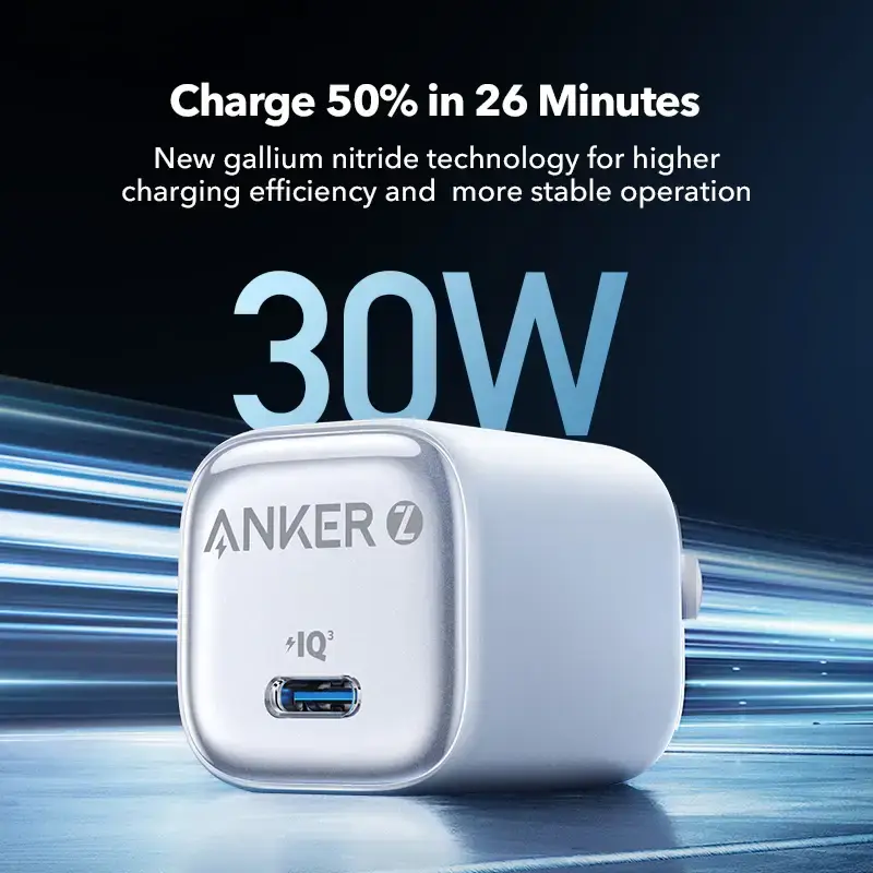 CARGADOR PORTÁTIL ANKER ZOLO 30W PD 3.0 CELESTE A2698J31
