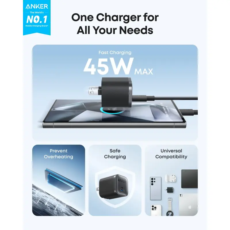 CARGADOR ANKER NANO CHARRGER 45W NEGRO A2692111