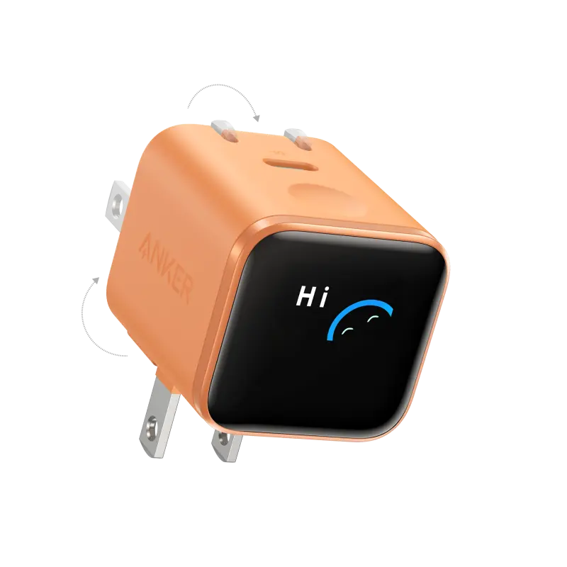 CARGADOR DE PARED ANKER NANO CHARGER 45W CON SMART DISPLAY USB-C NARANJA A121DJO1
