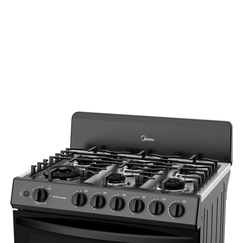 ESTUFA A GAS MIDEA MASTERCOOK 30" CON HORNO Y 6 QUEMADORES MGS30FS1BIABBF