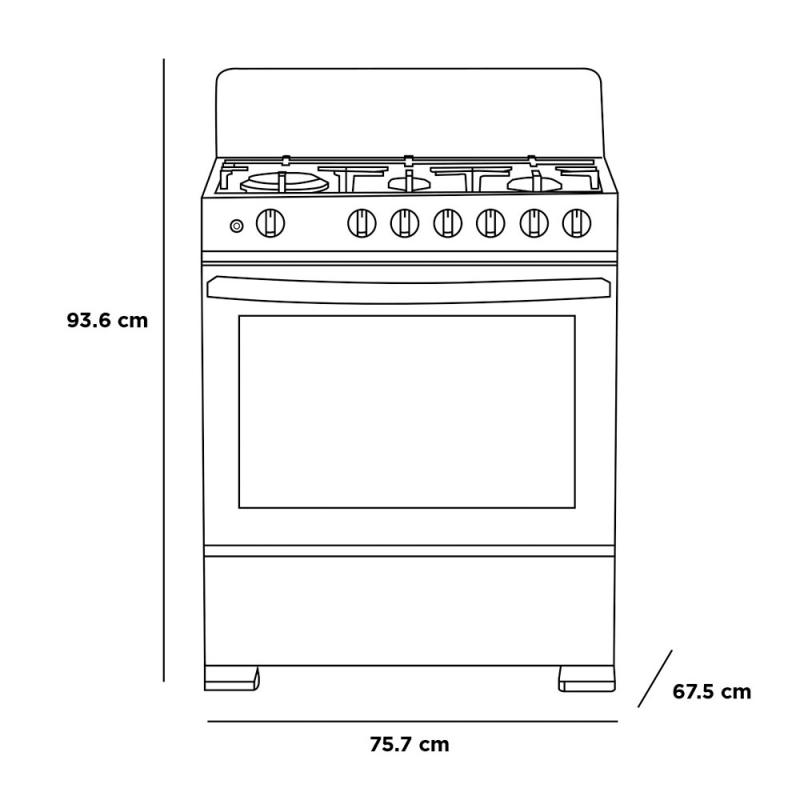 ESTUFA A GAS MIDEA MASTERCOOK 30" CON HORNO Y 6 QUEMADORES MGS30FS1BIABBF