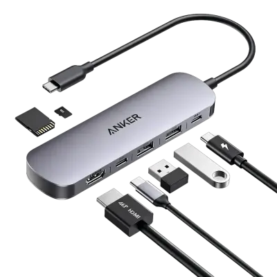 ADAPTADOR HUB ANKER NANO MULTIPUERTO USB 7-EN-1 CON 4K Y HDMI 100W A83D2HA1
