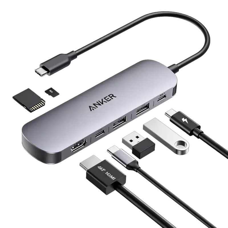 ADAPTADOR HUB ANKER NANO MULTIPUERTO USB 7-EN-1 CON 4K Y HDMI 100W A83D2HA1