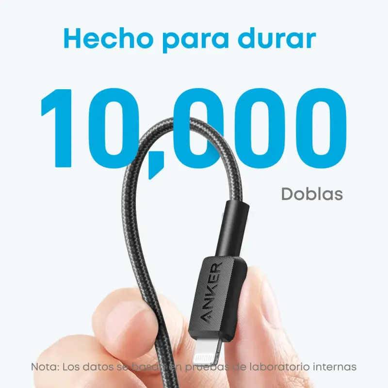 CABLE ANKER TRENZADO TIPO USB-C A LIGHTNING 6FT DE CARGA RÁPIDA NEGRO A81B6H11
