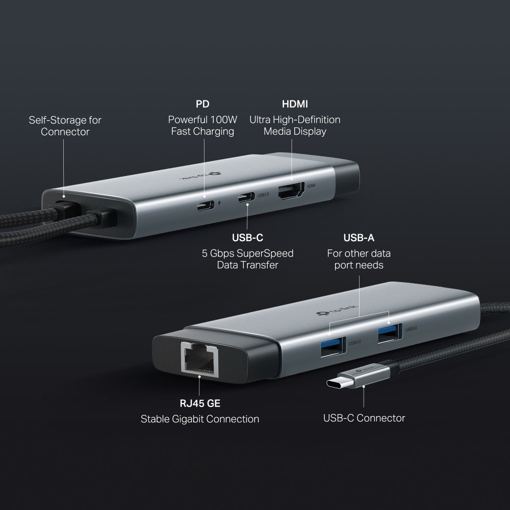 Tp-link Hub usb-c 6 en 1 con puerto hdmi  y carga rapida 100w uh6120