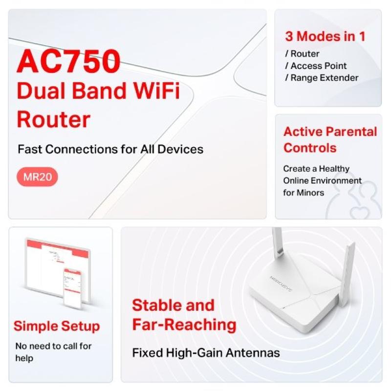 Mercusys Router wireless dual band wi-fi ac750