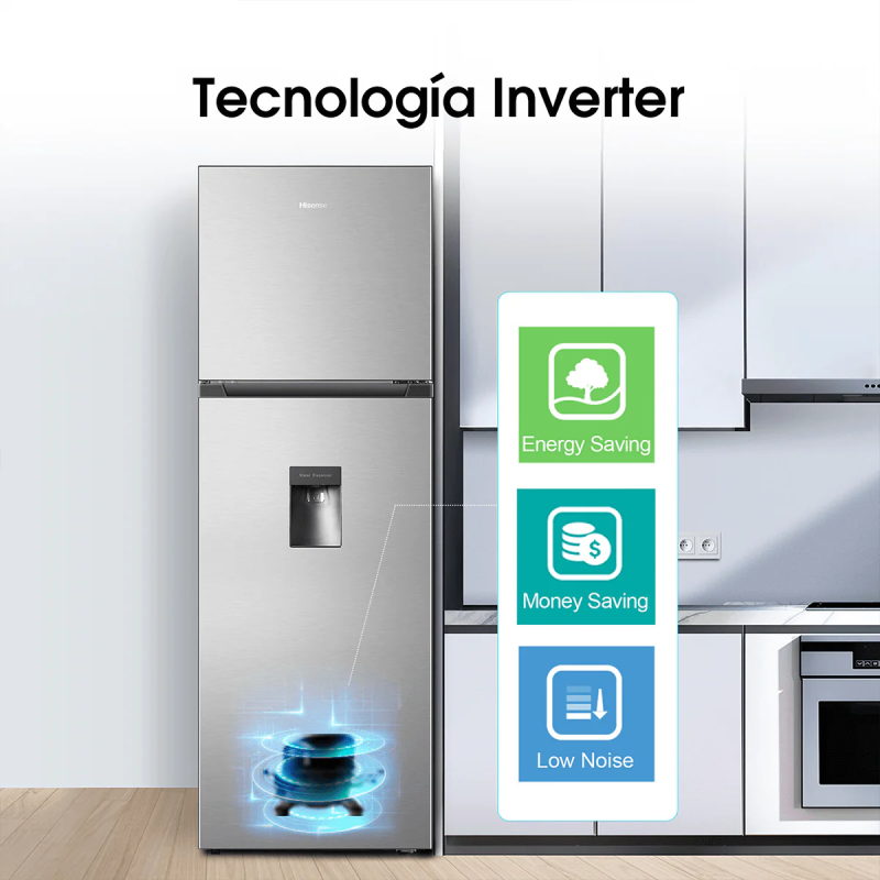 Hisense Refrigeradora 8.8p³ inverter con dispensador de agua rt1n250