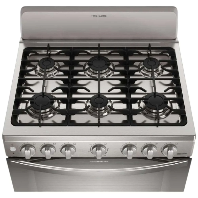 Frigidaire Estufa a gas de 30" 6 quemadores vapor brake con tapa de vidrio