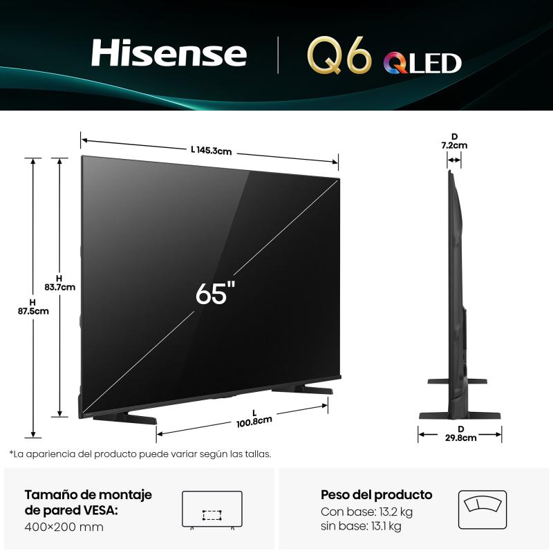 Hisense Smart tv de 65" qled uhd 4k vidaa tv q6qv