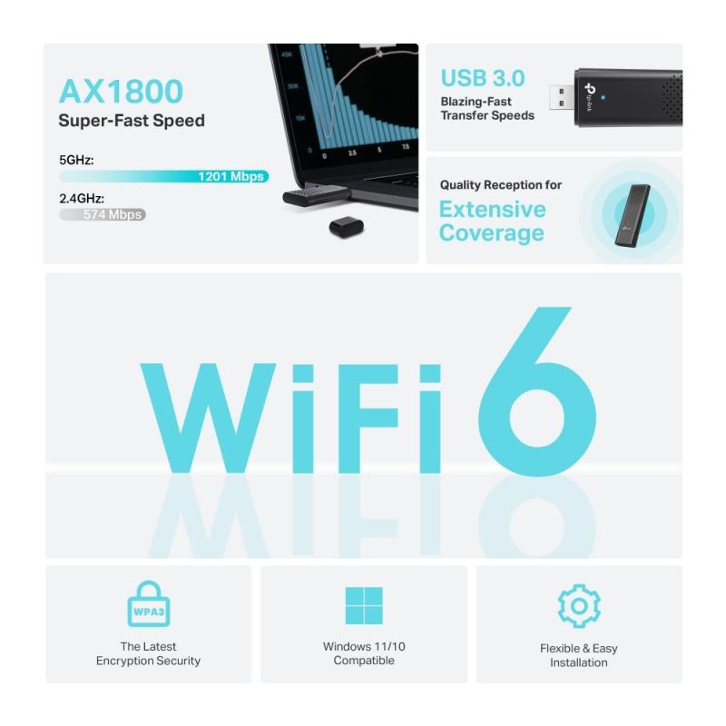 Tp-link Adaptador usb 3.0 wi-fi 6 1800 mbps tx20u