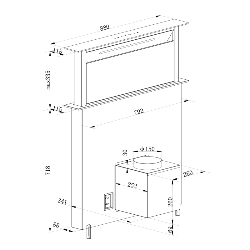 DRIJA EXTRACTOR DE GRASA EMPOTRABLE DE 88CM COLOR ACERO