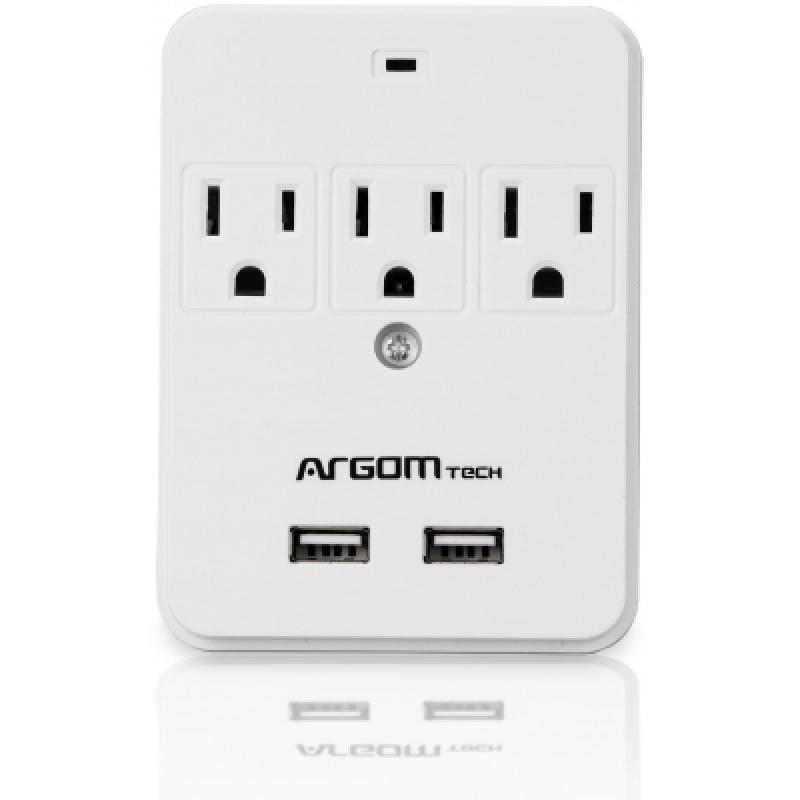 ARGOM ADAPTADOR DE CORRIENTE CON 3 ENCHUFES Y 2 ENTRADAS USB ARGAC0265