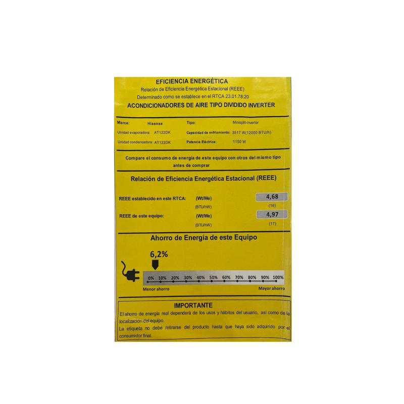 HISENSE AIRE ACONDICIONADO SPLIT DE 12000BTU INVERTER AT122