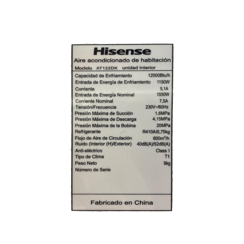 HISENSE AIRE ACONDICIONADO SPLIT DE 12000BTU INVERTER AT122
