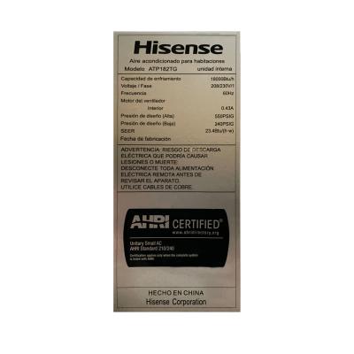 HISENSE AIRE ACONDICIONADO SPLIT DE 18000BTU INVERTER PREMIUM ATP182