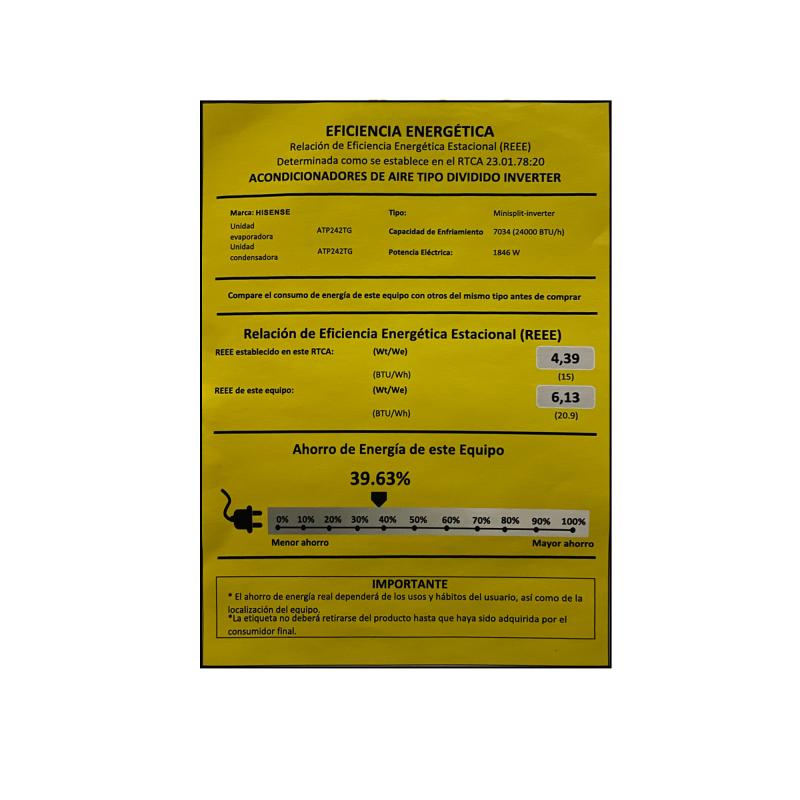 HISENSE AIRE ACONDICIONADO SPLIT DE 24000BTU INVERTER PREMIUM ATP242
