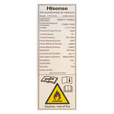 Hisense Aire acondicionado de 12000btu inverter hi-nano negro atr