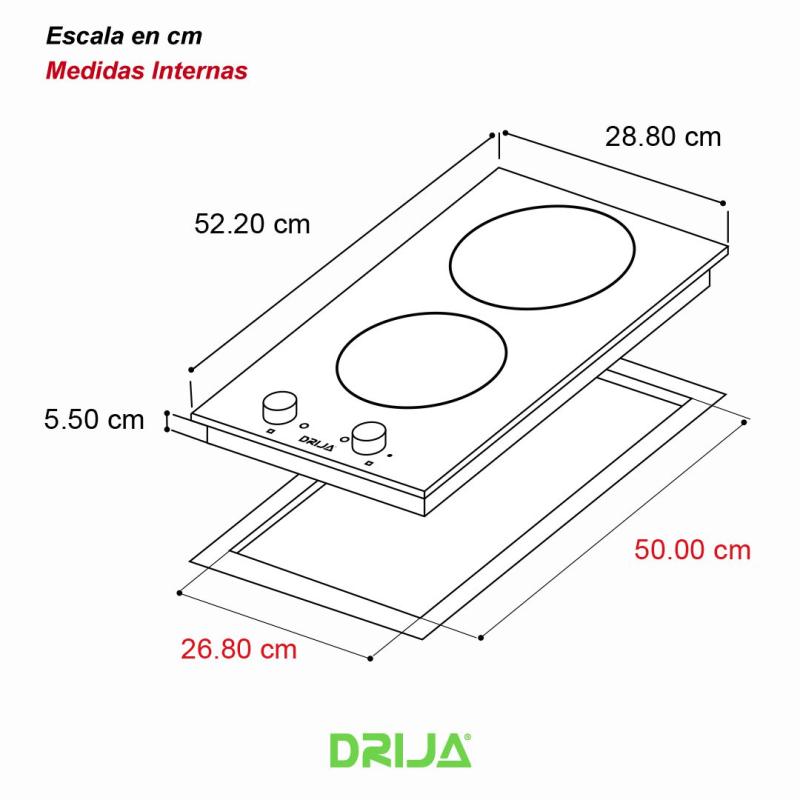 DRIJA ESTUFA EMPOTRABLE ELECTRICA DE 2 QUEMADORES BARI 30