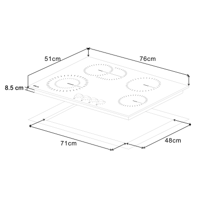 DRIJA ESTUFA EMPOTRABLE ELECTRICA DE 76CM 4 QUEMADORES BARI