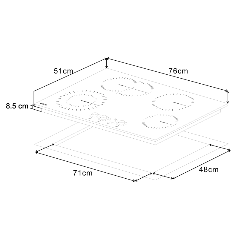 DRIJA ESTUFA EMPOTRABLE ELECTRICA DE 76CM 4 QUEMADORES BARI