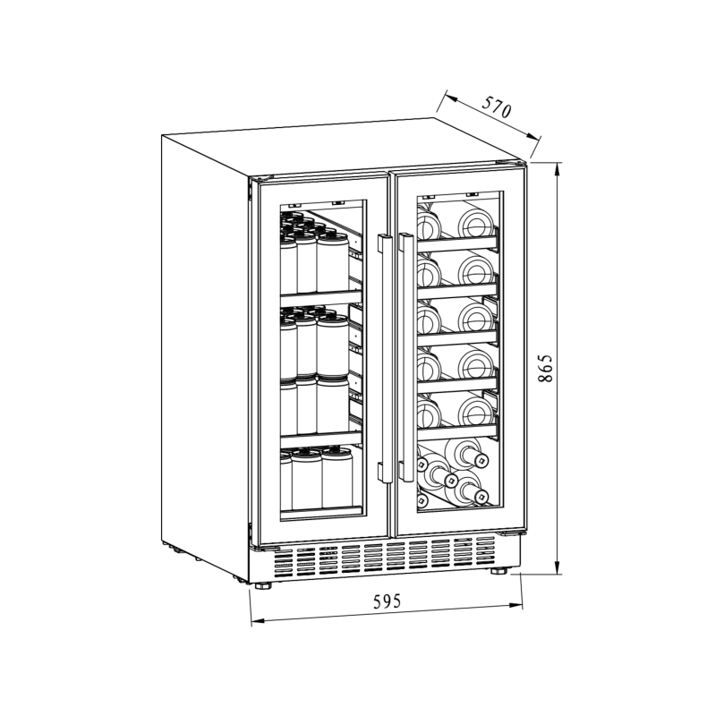 DRIJA VINERA EMPOTRABLE PARA 20 BOTELLAS Y 63 LATAS CON DOBLE ZONA INVERTER BERE