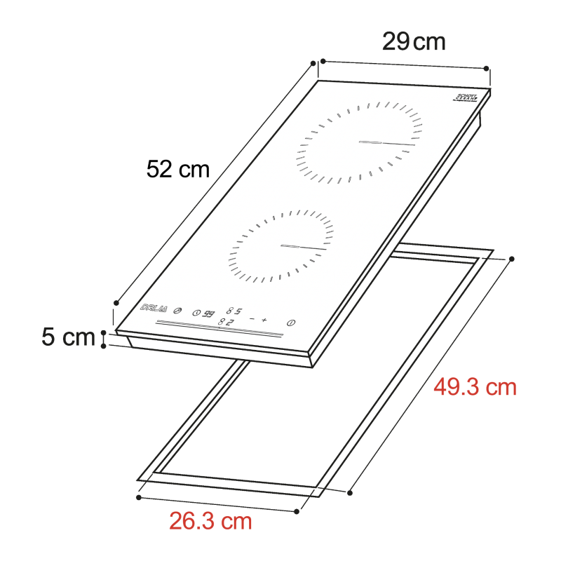DRIJA ESTUFA EMPOTRABLE ELECTRICA DE 28.8CM 2 QUEMADORES CONTROL TACTIL BERLIN