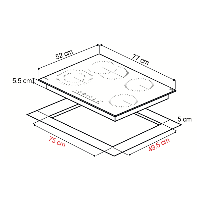 DRIJA ESTUFA EMPOTRABLE ELECTRICA DE 76CM VITROCERÁMICA BERLIN76