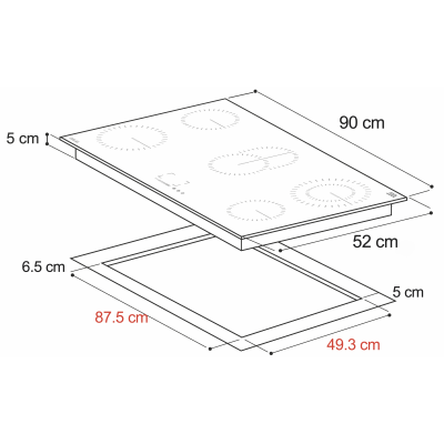 DRIJA ESTUFA EMPOTRABLE ELECTRICA DE 90CM 5 QUEMADORES CONTROL TACTIL BERLIN