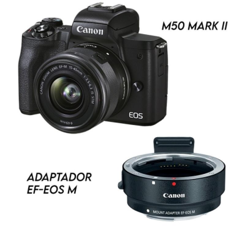 Canon Camara digital eos m50 mark ii ef-m15-45 f/3.5-6.3 is stm + adaptador ef-eos m