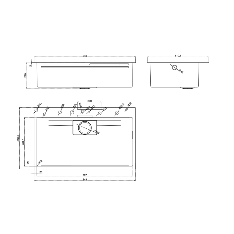 DRIJA FREGADOR EMPOTRABLE GRIFO DIGITAL INTEGRADO DOBLE CASCADA 84CM CAPRI