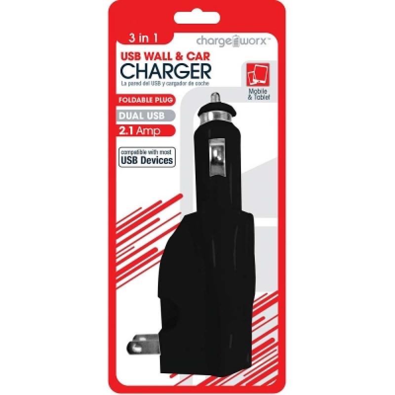 CHARGE WORX CARGADOR 3 EN 1 (PARED, USB Y CARGADOR DE COCHE) CX3025