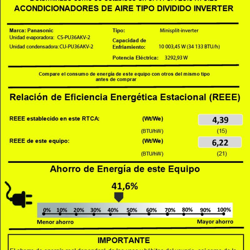 PANASONIC AIRE ACONDICIONADO DE 34133BTU INVERTER GAS R32 PU36AKV