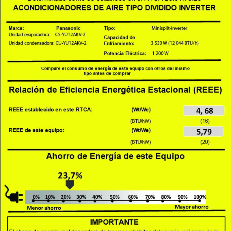 PANASONIC AIRE ACONDICIONADO DE 12044BTU INVERTER GAS R32 YU12AKV