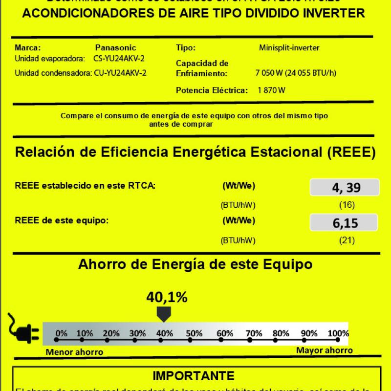 PANASONIC AIRE ACONDICIONADO DE 24055BTU INVERTER GAS R32 YU24AKV