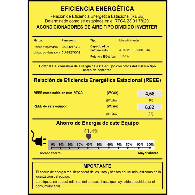 PANASONIC AIRE ACONDICIONADO INVERTER SERIE S DE 13600BTU CSCUS12