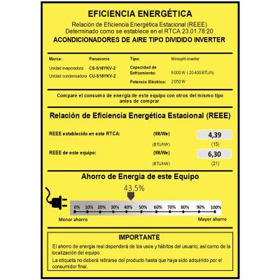 PANASONIC AIRE ACONDICIONADO INVERTER SERIE S DE 20400BTU CSCUS18