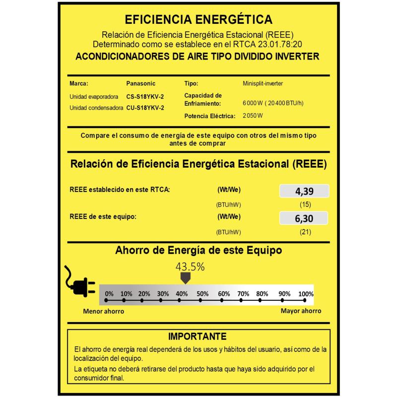PANASONIC AIRE ACONDICIONADO INVERTER SERIE S DE 20400BTU CSCUS18