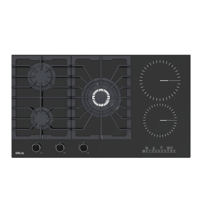 DRIJA ESTUFA EMPOTRABLE DUAL (GAS Y ELECTRICA) DE 5 QUEMADORES MESA DE VITROCERAMICA NEGRA SICILIA