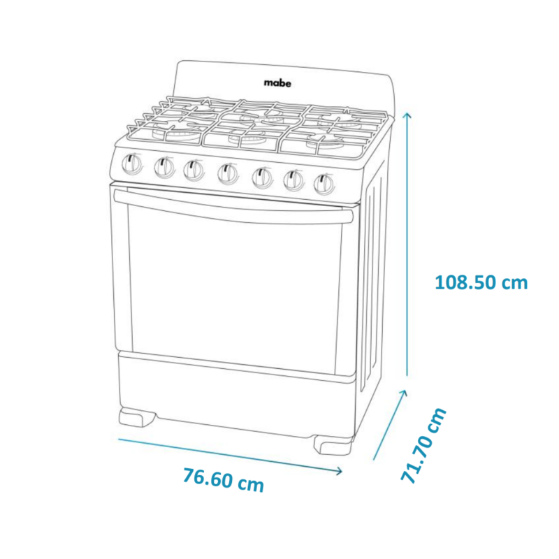 Mabe Estufa de 30" a gas 6 quemadores color negro em7620