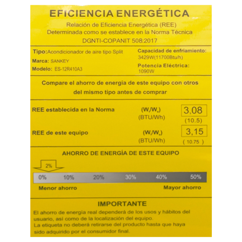 Sankey Aire acondicionado split 11700btu no inverter blanco